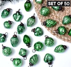 Green Tiny Christmas Ornaments In Assorted Styles Set of 50 Pcs